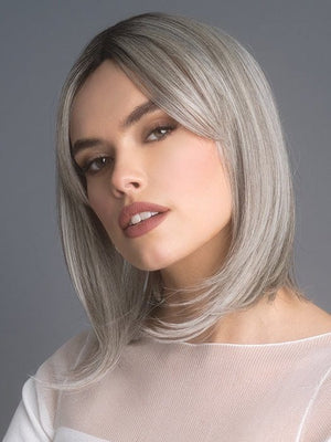 HIGH HEAT MID STRAIGHT TOPPER by Rene of Paris in SILVER-BROWN-MR | Micro Root that transcends into Silver, Grey and Honey Brown Tones