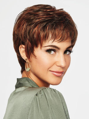 WINNER PETITE by RAQUEL WELCH | 20th Anniversary | R6/28H COPPERY MINK | Dark Medium Brown Evenly Blended with Vibrant Red Highlights