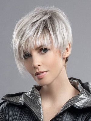 AMAZE by ELLEN WILLE in SILVER BLONDE ROOTED 60.23 | Pearl White and Lightest Pale Blonde Blend with Shaded Roots *Style has been cut*
