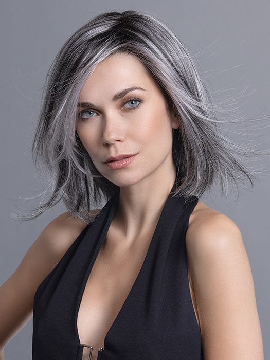FLIRT by ELLEN WILLE in SALT/PEPPER ROOTED 39.44.60 | Darkest/Dark Brown base with Pearl White and Grey Blend and Shaded Roots