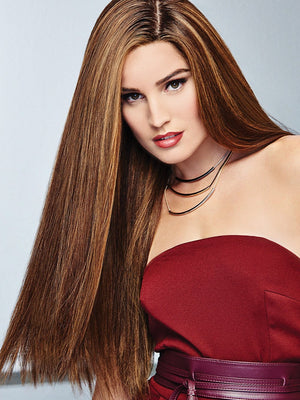 GLAMOUR AND MORE by RAQUEL WELCH in SS8/29 SHADED HAZELNUT | Rich Medium Brown Evenly Blended with Ginger Blonde Highlights with dark roots