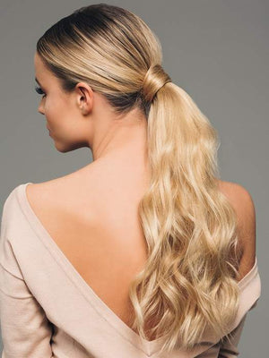 Add soft waves to your human hair pony for even more volume