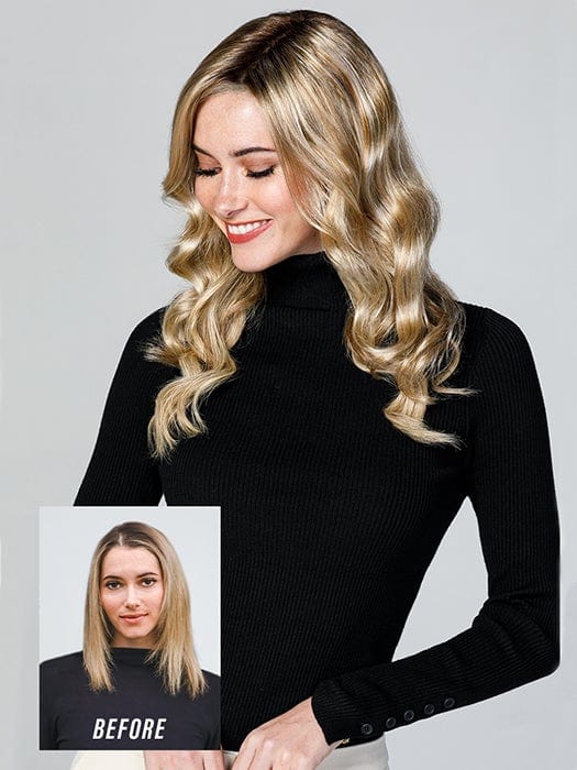 A full-coverage hair topper with beautiful waves
