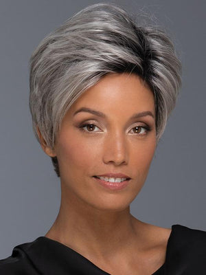 BRADY by Estetica in CHROMERT1B | Gray and White with 25% Medium Brown Blend and Off-Black roots
