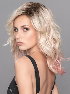 ROSE BLONDE ROOTED | Medium Dark Brown Roots that melt into a Pale Golden Blonde with a Mixture of Pink Tones Underneath with Dark Roots