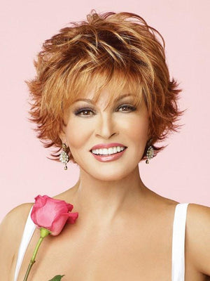 VOLTAGE WIG by RAQUEL WELCH in R28S+ GLAZED FIRE Fiery Red with Bright Red Highlight on Top